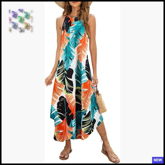 Other - Sleeveless Halter Maxi Dress Side Slit Beach Coverup Casual Summer Boho